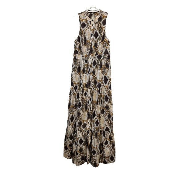 Maeve by Anthropologie Snake-Printed Maxi Button Front Back Cutout Dress Size 2 - Picture 1 of 13
